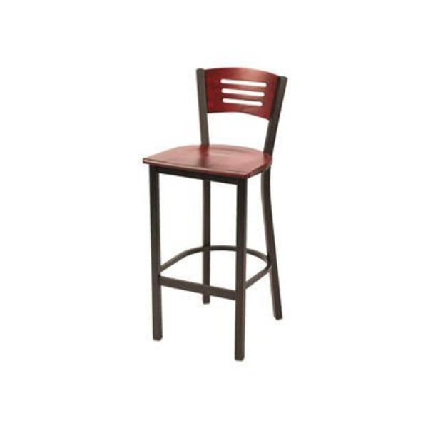 Kfi - Metal Cafe Barstool with Wood Seat and Back Mahogany BR3315B-MH